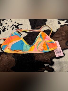 Multicolor Swimsuit Top - Bright Rainbow Print